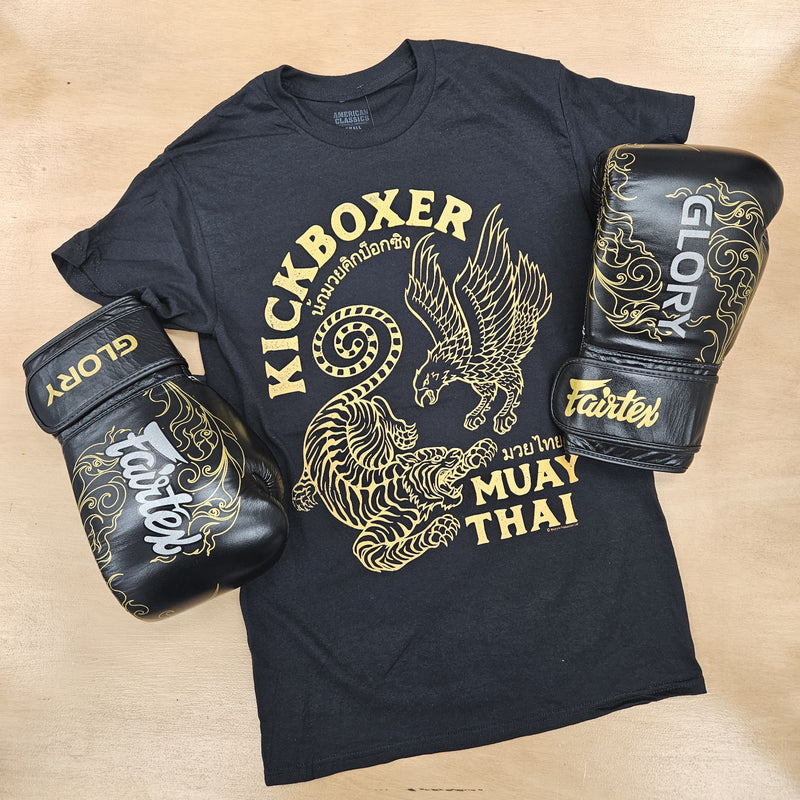 KICK BOXER SHIRT TIGER EAGLE MUAY THAI BLACK/GOLD