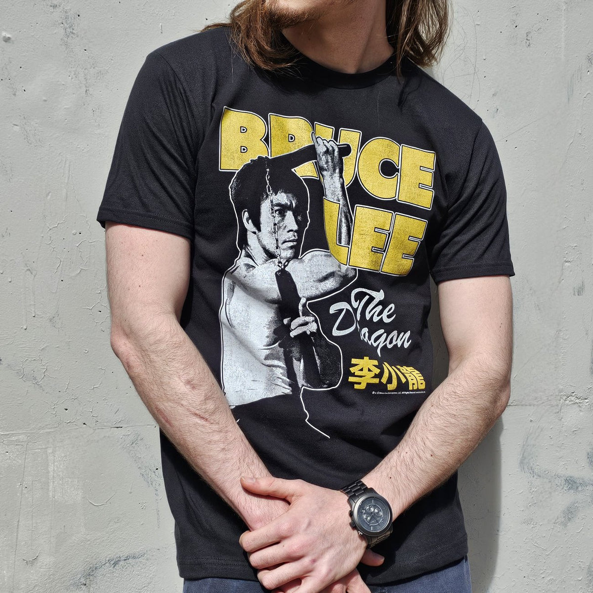 BRUCE LEE SHIRT NUNCHUCK THE DRAGON BLACK/YELLOW