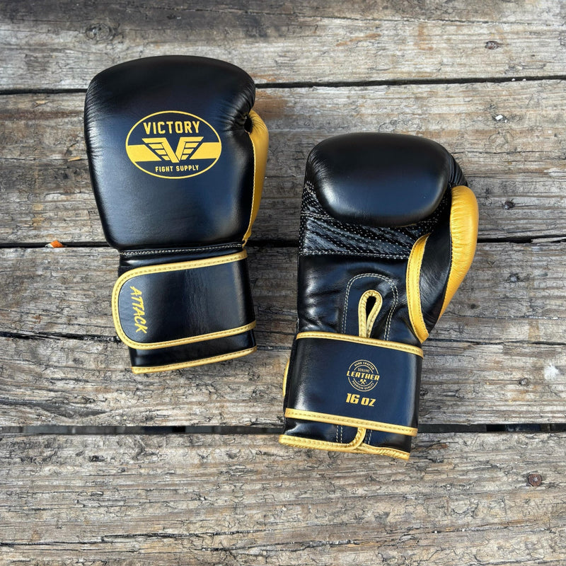 VICTORY GLOVES ATTACK LEATHER HOOK & LOOP BLACK/GOLD