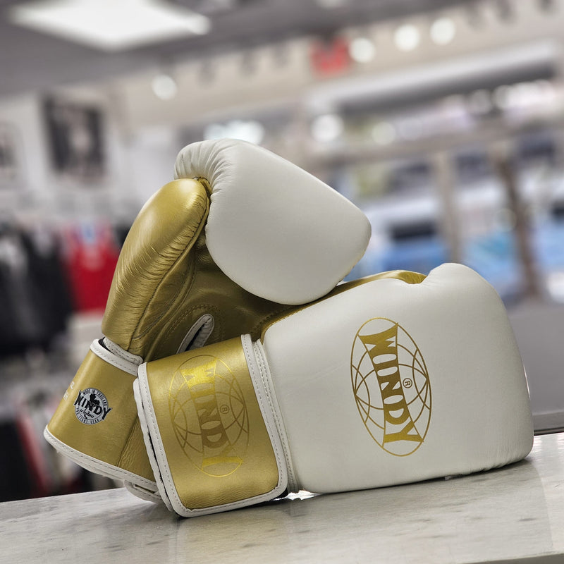 WINDY BOXING GLOVES BGVH LEATHER HOOK & LOOP WHITE/GOLD