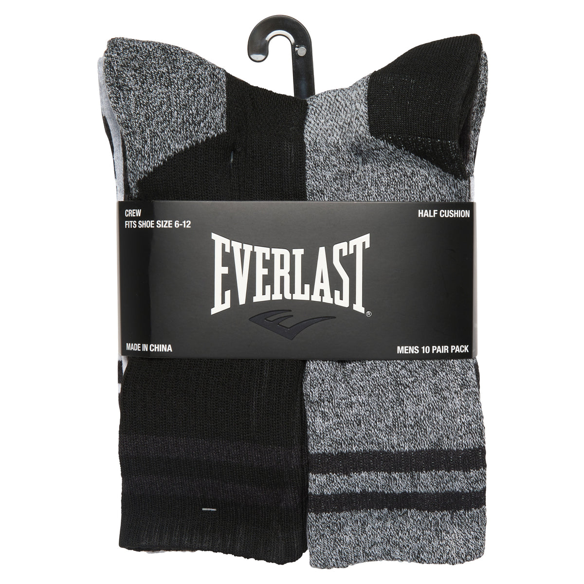 EVERLAST SOCKS PERFORMANCE CREW 10 PAIRS SIZE 6-12 MIX COLORS