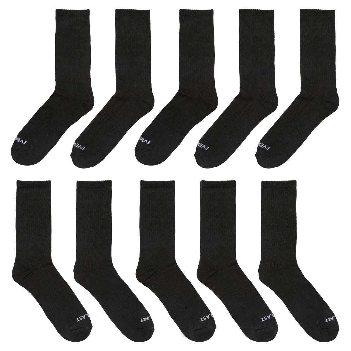 EVERLAST SOCKS PERFORMANCE CREW 10 PAIRS SIZE 6-12 BLACK