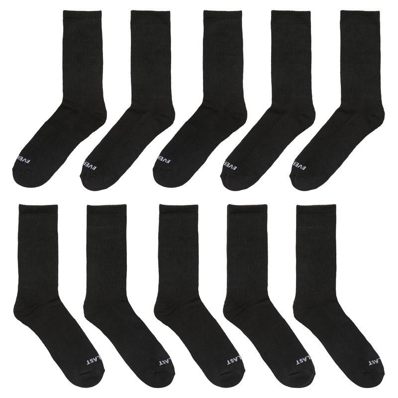 EVERLAST SOCKS PERFORMANCE CREW 10 PAIRS SIZE 6-12 BLACK