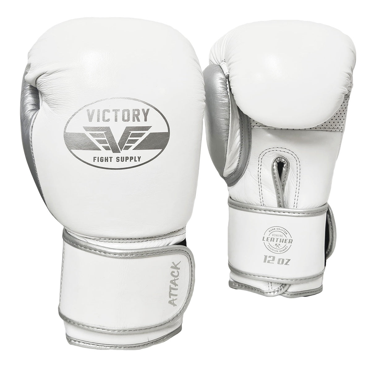 VICTORY GLOVES ATTACK LEATHER HOOK & LOOP WHITE/SILVER