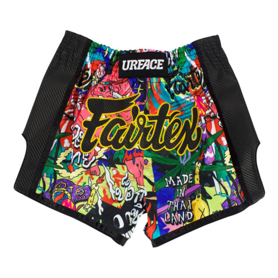 FAIRTEX THAI SHORTS SLIM CUT SATIN URFACE BLACK/MULTICOLOR