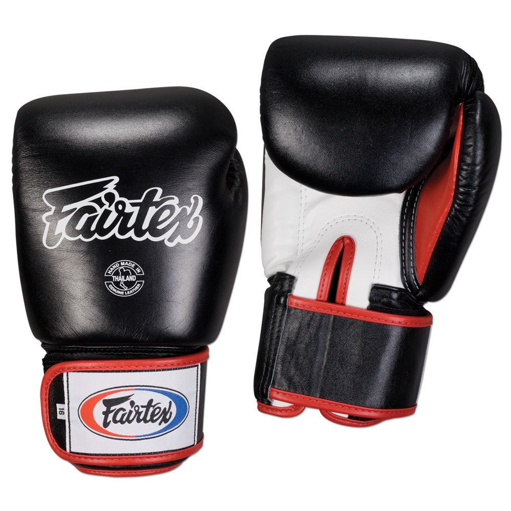 FAIRTEX GLOVES BGV1 HOOK AND LOOP LEATHER BLACK/WHITE/RED – MSM