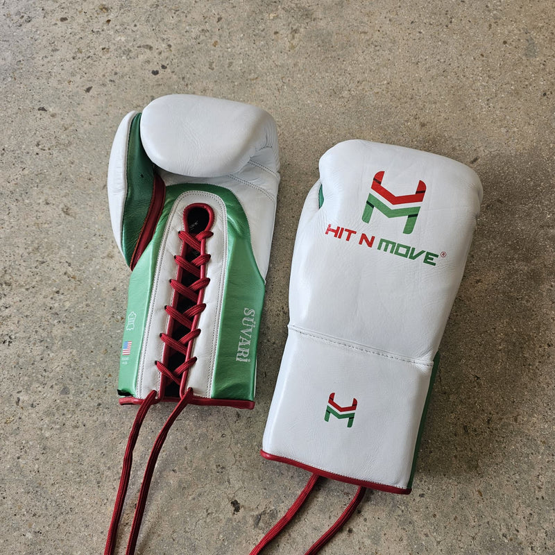 HIT N MOVE GLOVES SUVARI HORSE HAIR LACE UP WHITE/RED/GREEN