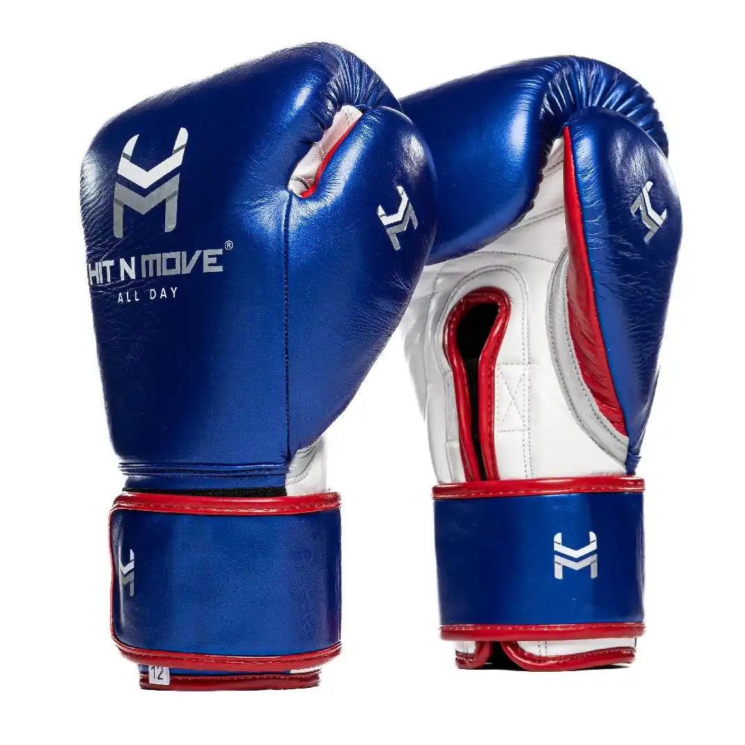 HIT N MOVE GLOVES AGILITY PRO GRIP HOOK & LOOP  BLUE/WHITE/RED