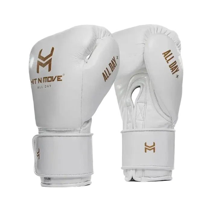 HIT N MOVE GLOVES CONDITIONING 24OZ HOOK & LOOP WHITE/GOLD