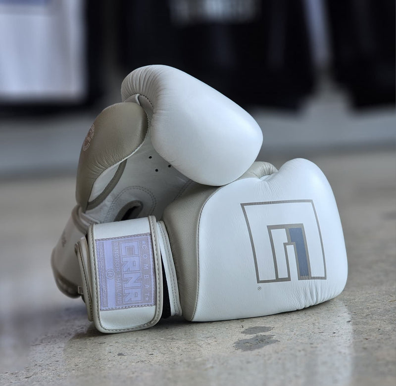 COMBAT CORNER BOXING GLOVES HMIT THAI  H&L NATURAL BONE GREY