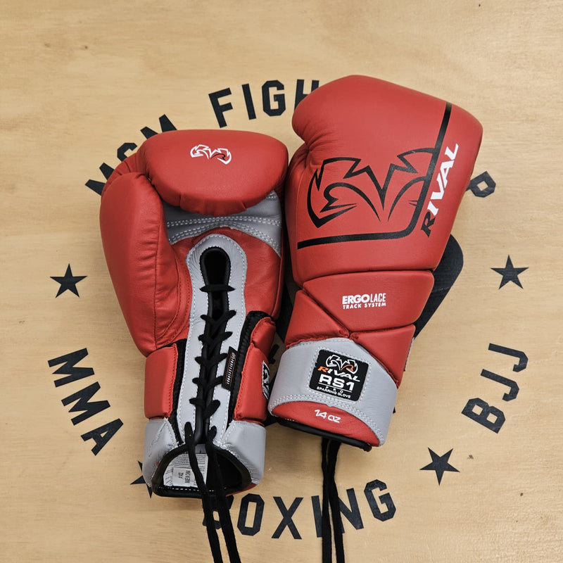 RIVAL GLOVES RS1 V2 BOXING LEATHER EDITION LACE RED/GREY