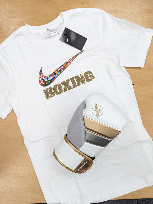 NIKE SHIRT MEN'S BOXING MULTI FLAG TEE WHITE/GOLD