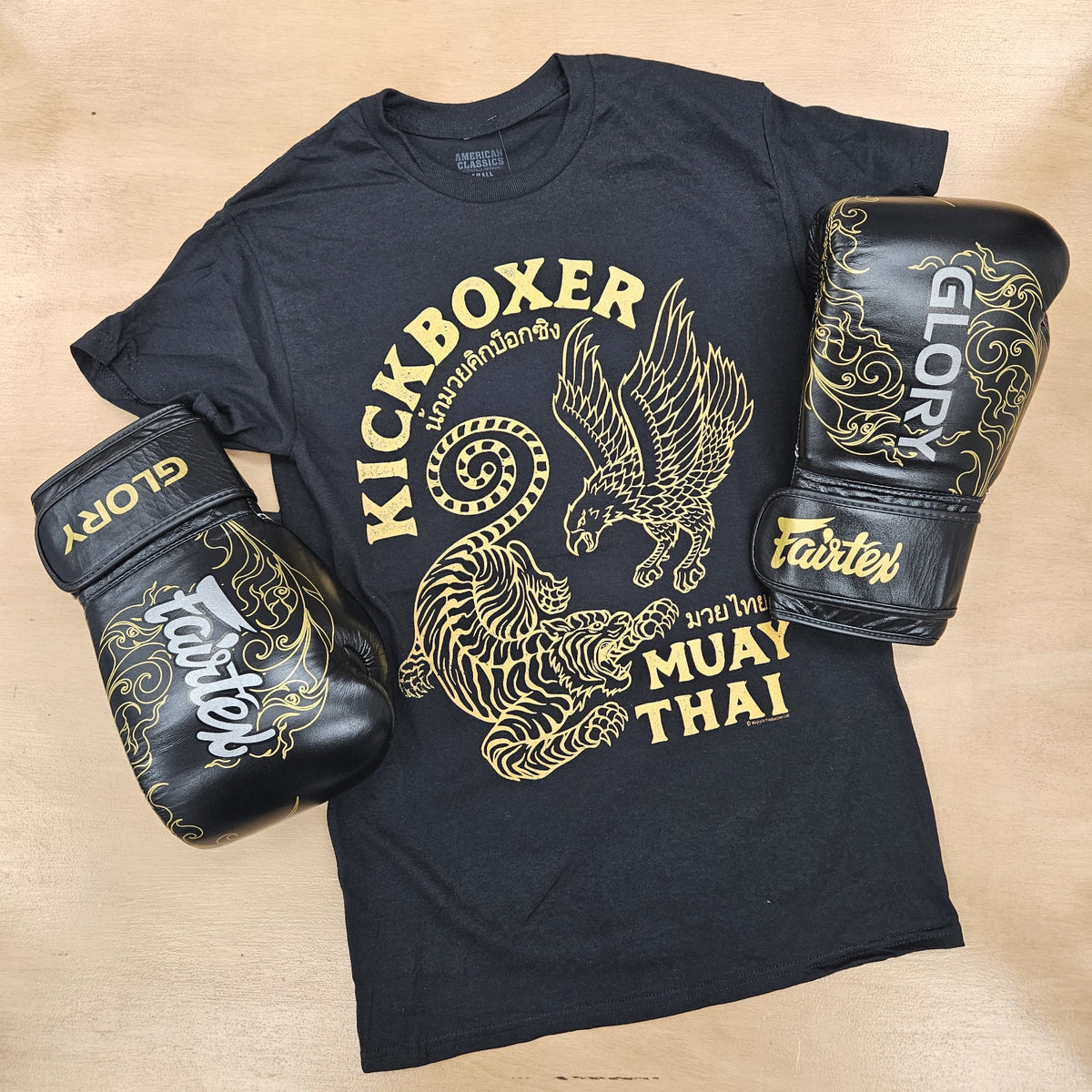 KICK BOXER SHIRT TIGER EAGLE MUAY THAI BLACK/GOLD