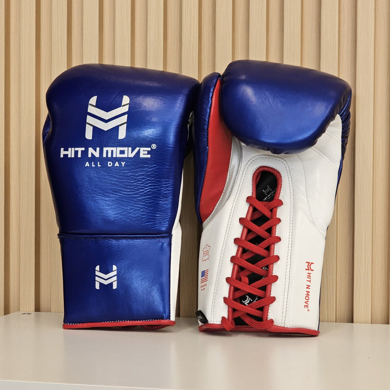 HIT N MOVE GLOVES PRO AGILITY LACE UP METALLIC BLUE/WHITE