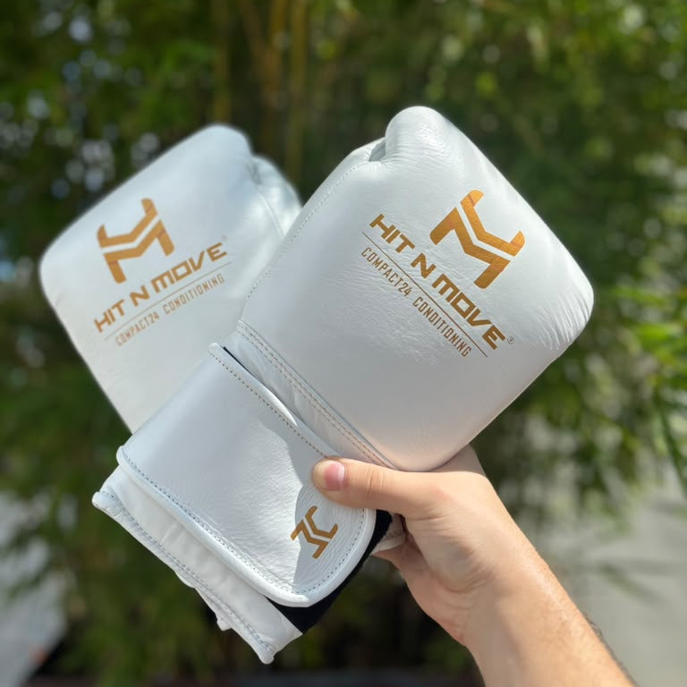 HIT N MOVE GLOVES CONDITIONING 24OZ HOOK & LOOP WHITE/GOLD