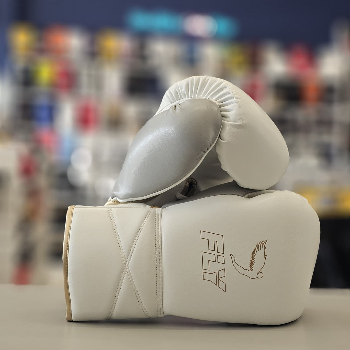 FLY BOXING GLOVES SUPER LACE PRO X 2 WHITE/GREY/GOLD

