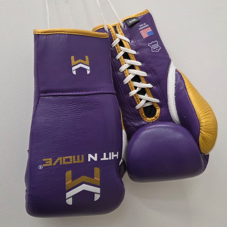 HIT N MOVE GLOVES PRO FIGHT  HOOK & LOOP PURPLE/GOLD/WHITE