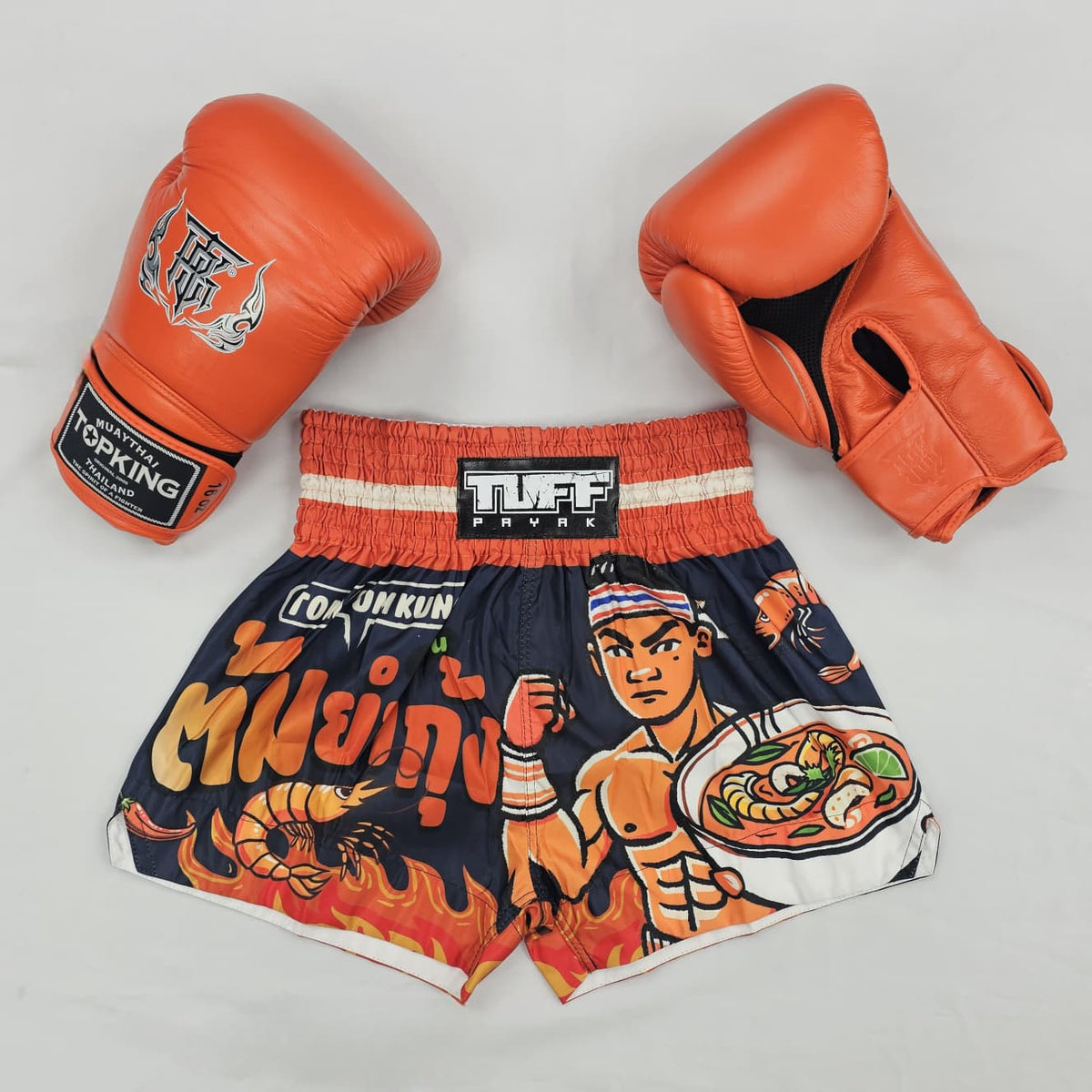 TUFF MUAY THAI SHORTS TOM YUM POWER NAVY BLUE/ORANGE