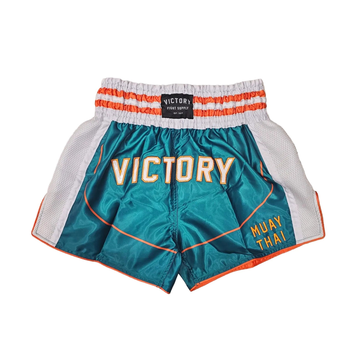 VICTORY MUAY THAI SHORTS EDGE TEAL/WHITE/ORANGE