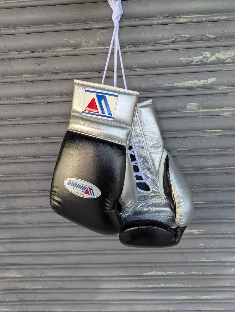 WINNING GLOVES CUSTOM LACE 16OZ BLACK/SILVER