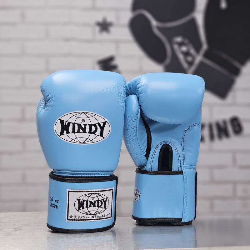WINDY BOXING GLOVES BGVH LEATHER HOOK & LOOP LIGHT BLUE