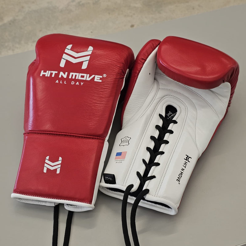 HIT N MOVE GLOVES PRO AGILITY LACE UP RED/WHITE