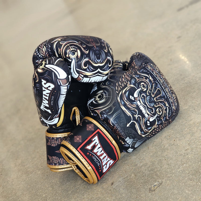 TWINS GLOVES LEATHER HOOK AND LOOP YAKTHAI MONSTER BLACK/GOLD