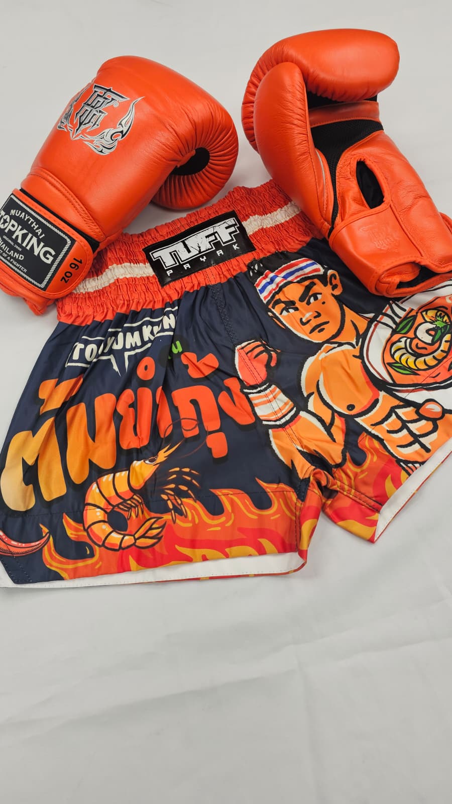 TUFF MUAY THAI SHORTS TOM YUM POWER NAVY BLUE/ORANGE