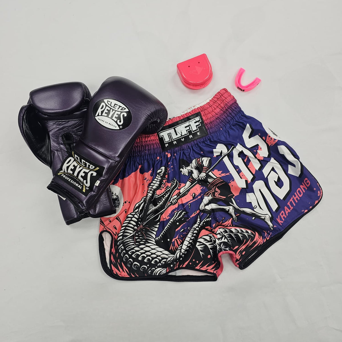 TUFF MUAY THAI SHORTS HIGH CUT RETRO KRAI THONG'S SPEAR PURPLE/PINK