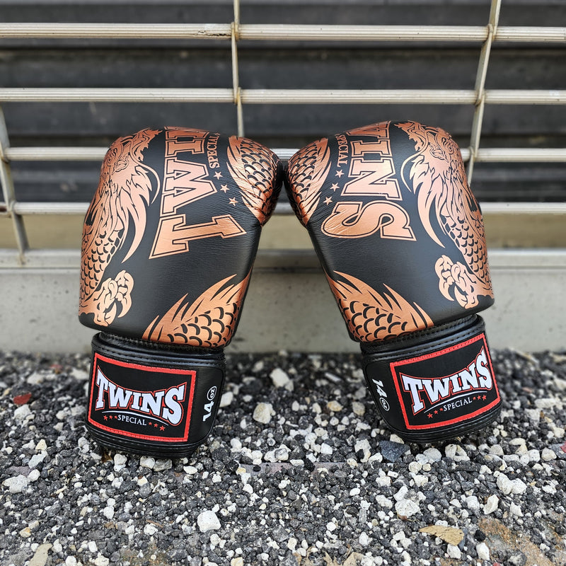 TWINS GLOVES LEATHER HOOK AND LOOP DRAGON BLACK / COOPER