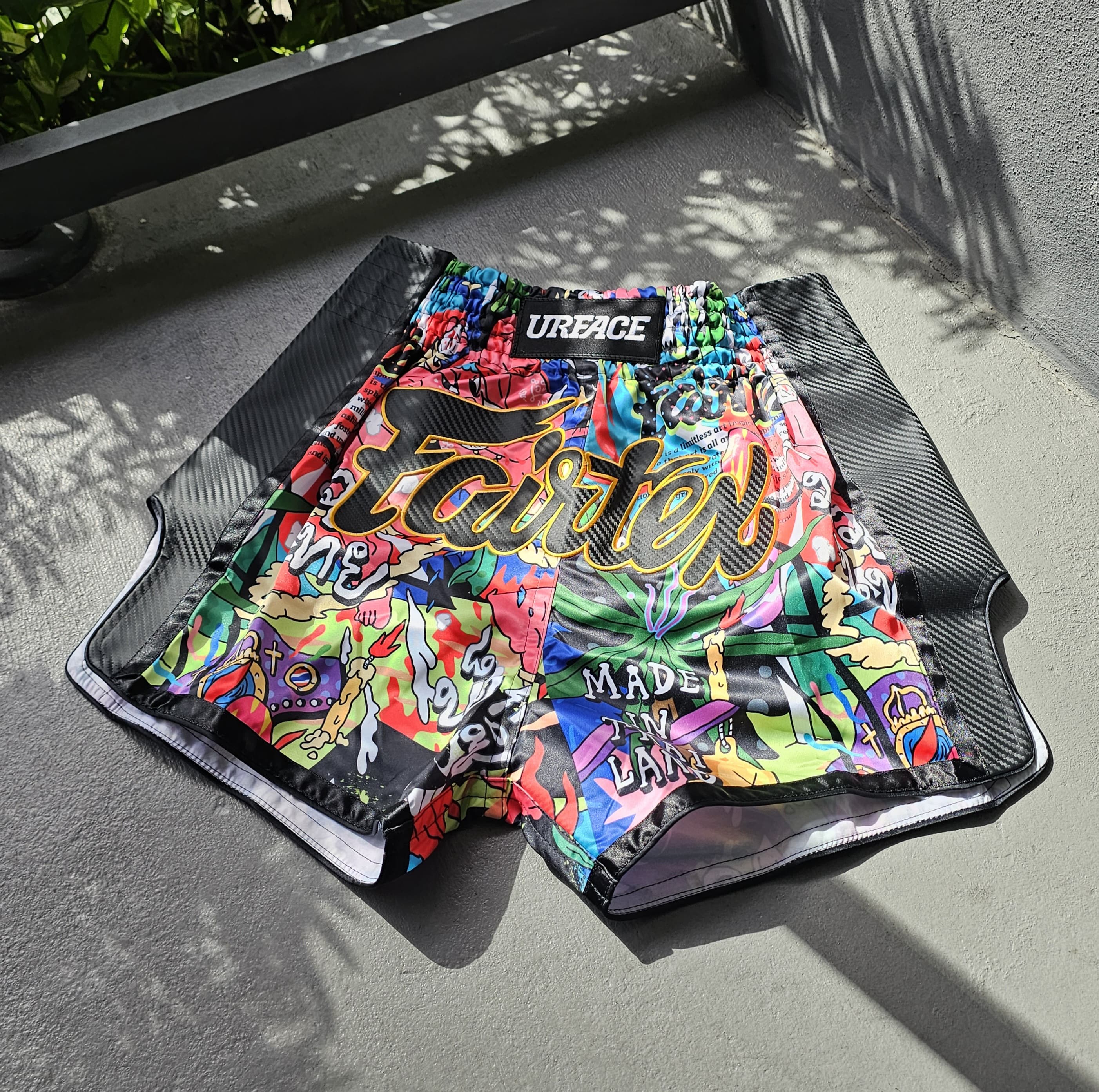 FAIRTEX THAI SHORTS SLIM CUT SATIN URFACE BLACK/MULTICOLOR – MSM