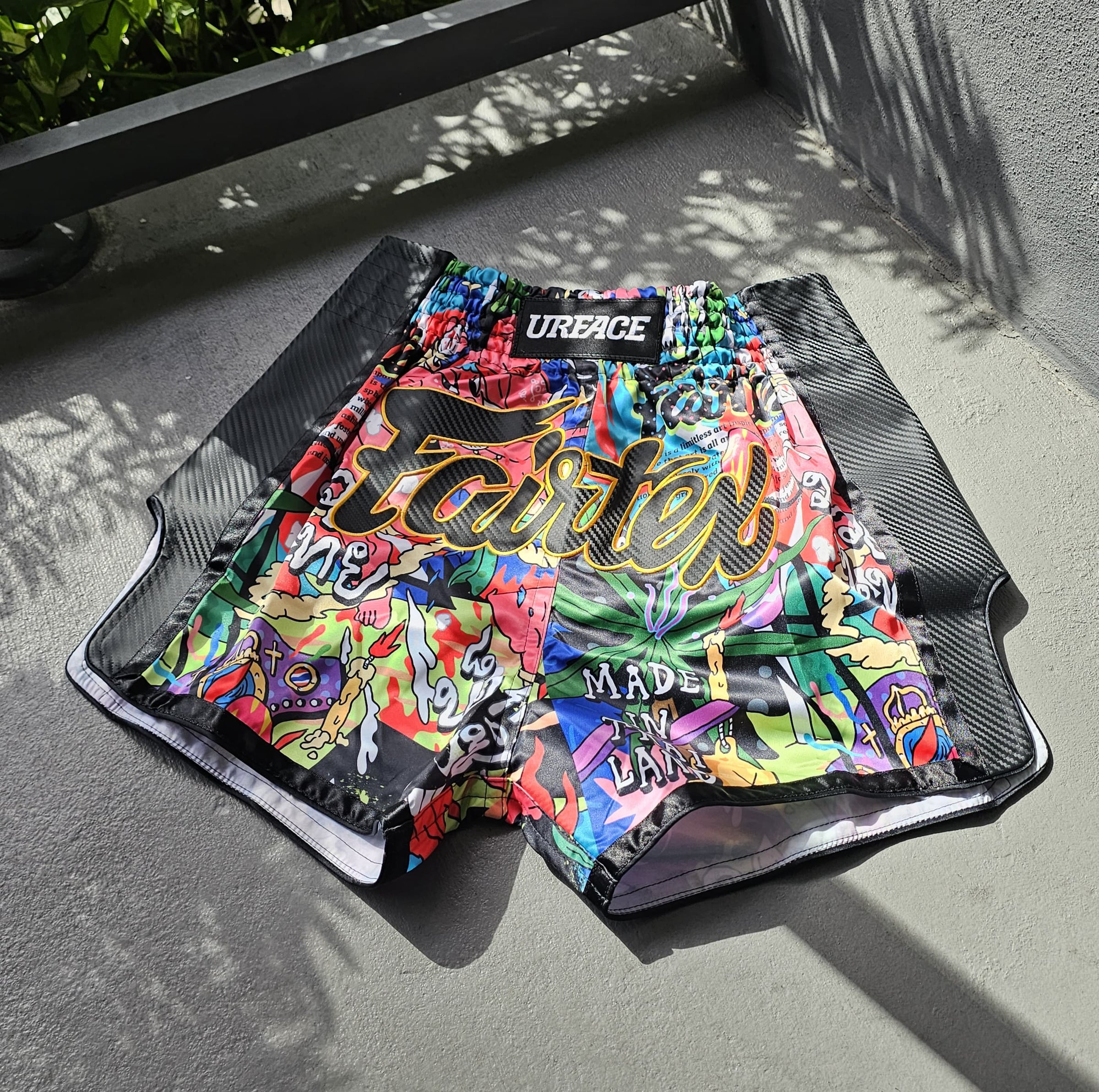 FAIRTEX THAI SHORTS SLIM CUT SATIN URFACE BLACK/MULTICOLOR – MSM