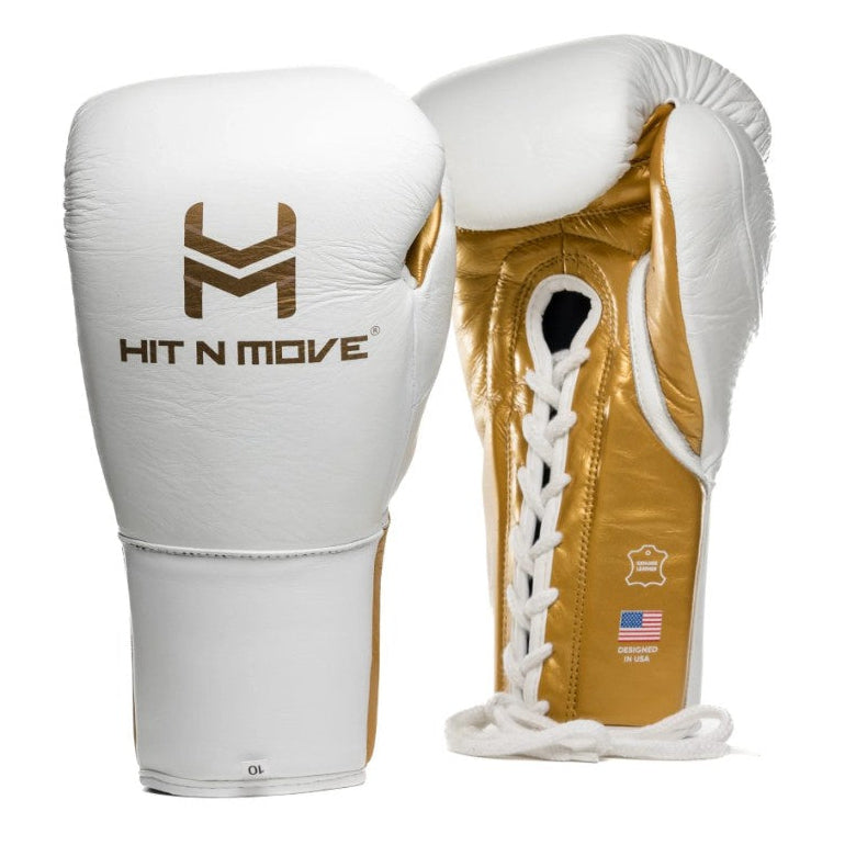 HIT N MOVE GLOVES PRO AGILITY LACE UP WHITE/ GOLD
