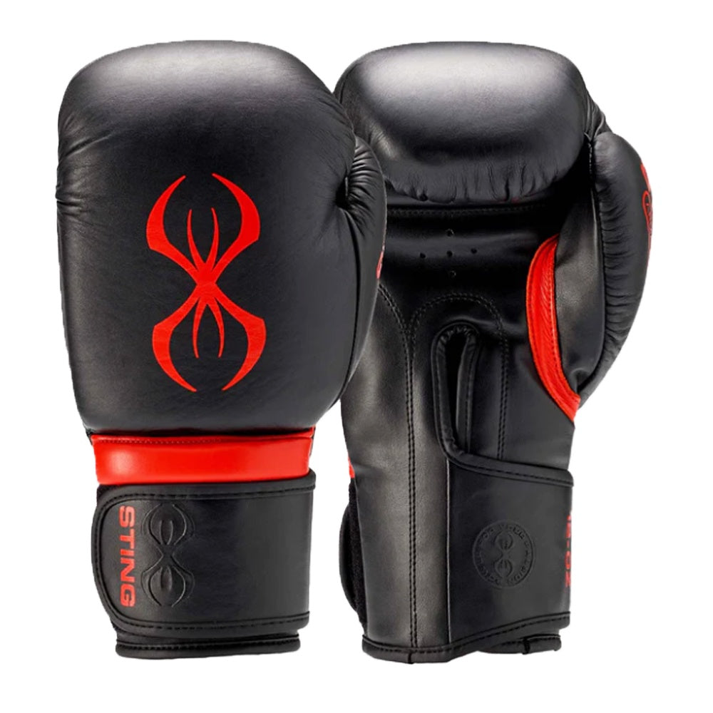 STING BOXING GLOVES ARMAPRO LEATHER HOOK LOOP BLACK RED