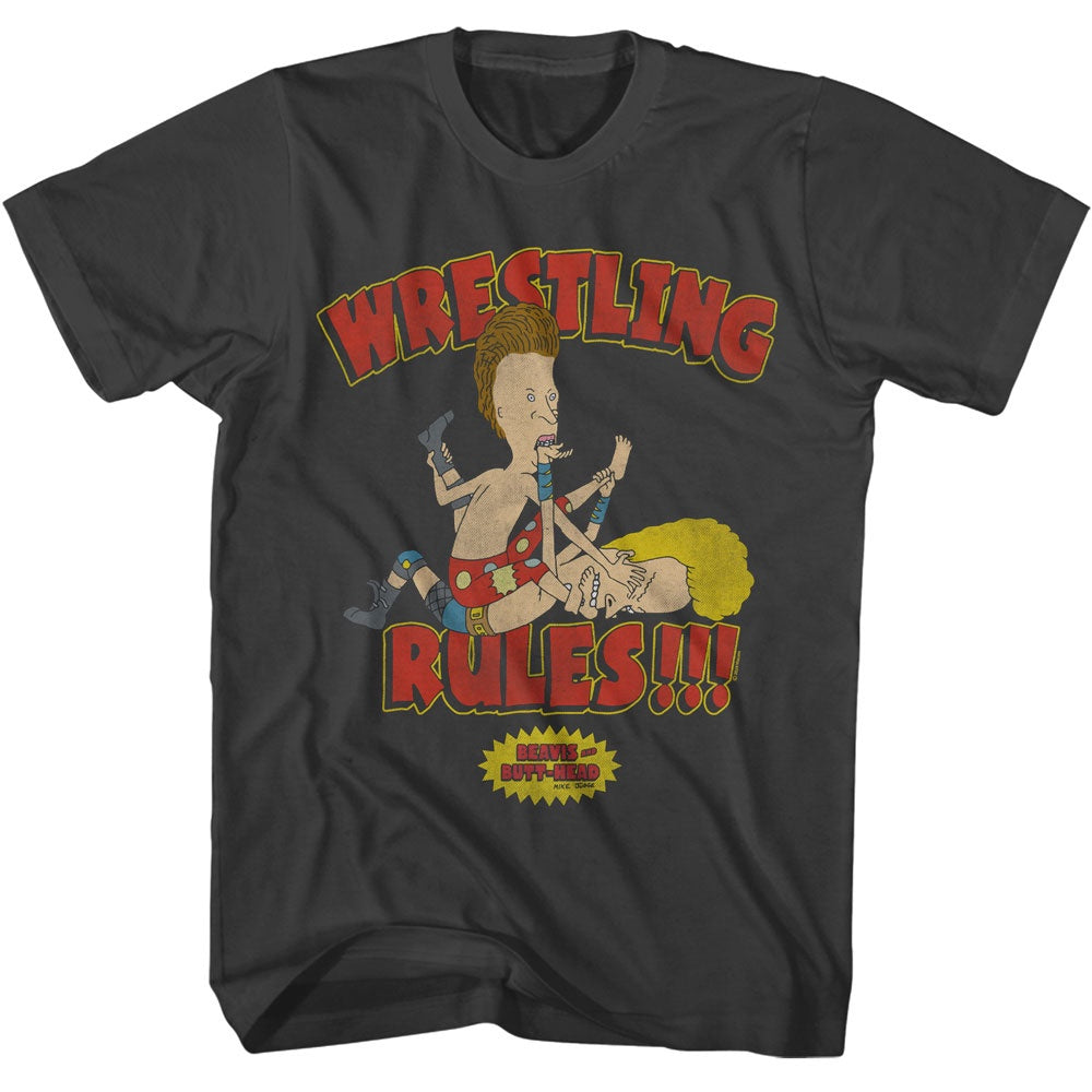 BEAVIS AND BUTTHEAD SHIRT WRESTLING RULES SMOKE GREY/RED