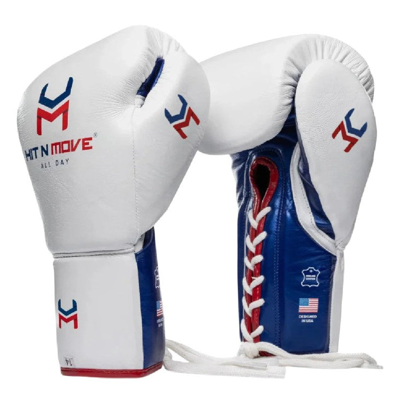 HIT N MOVE GLOVES PRO BALANCE LACE UP WHITE/ BLUE / RED