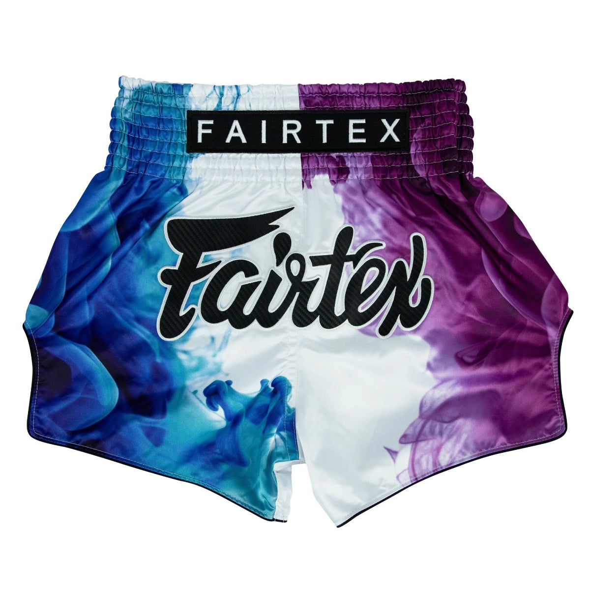 FAIRTEX THAI SHORTS SLIM CUT SATIN TECH HOUSE WHITE BLUE PURPLE