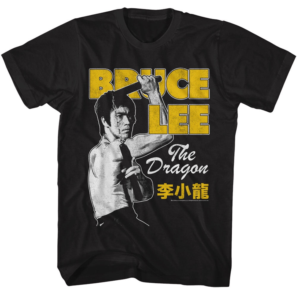 BRUCE LEE SHIRT NUNCHUCK THE DRAGON BLACK/YELLOW