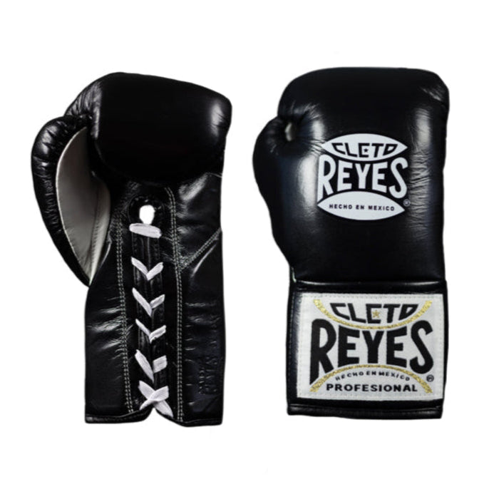 Black boxing gloves with 'Cleto Reyes' branding on a white background