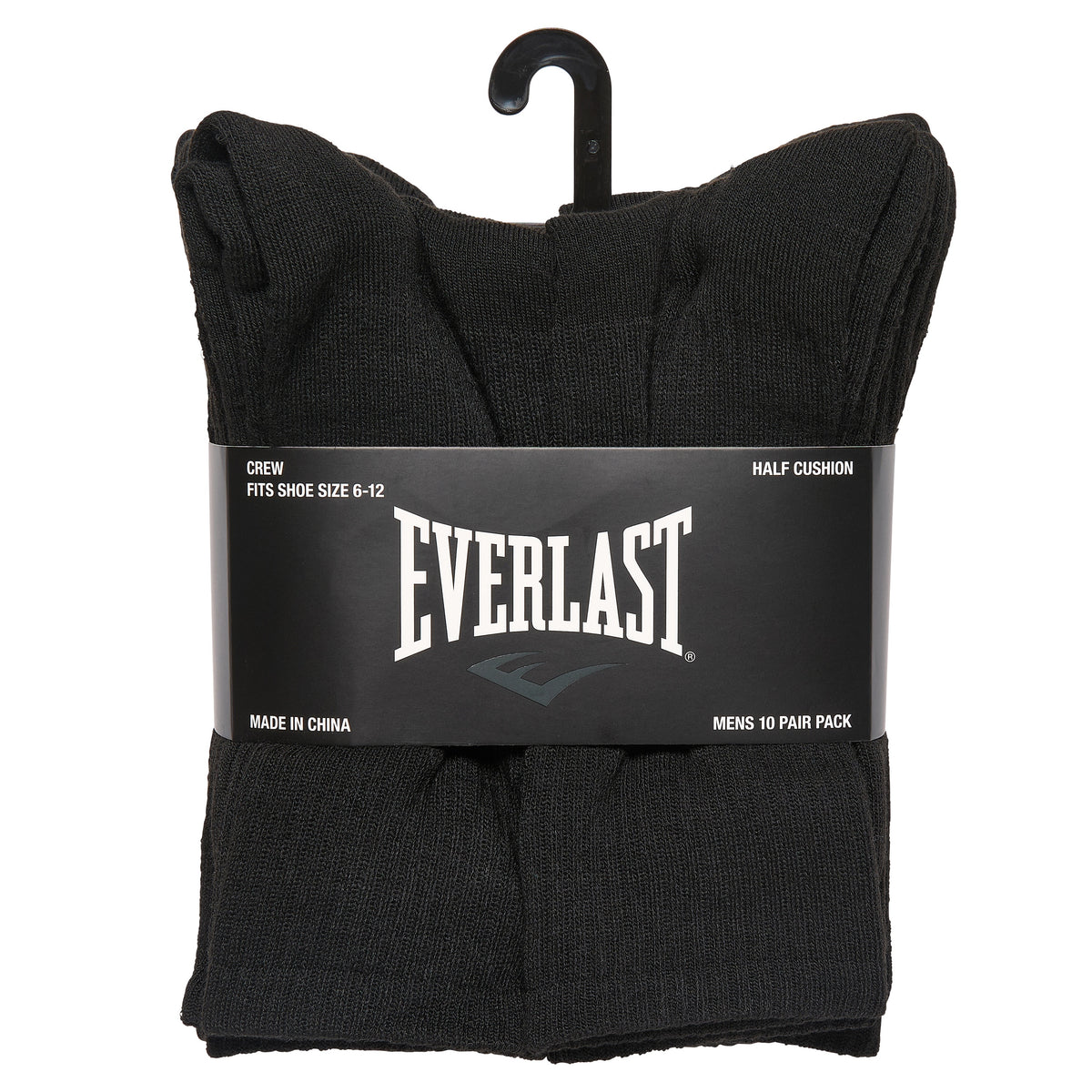 EVERLAST SOCKS PERFORMANCE CREW 10 PAIRS SIZE 6-12 BLACK