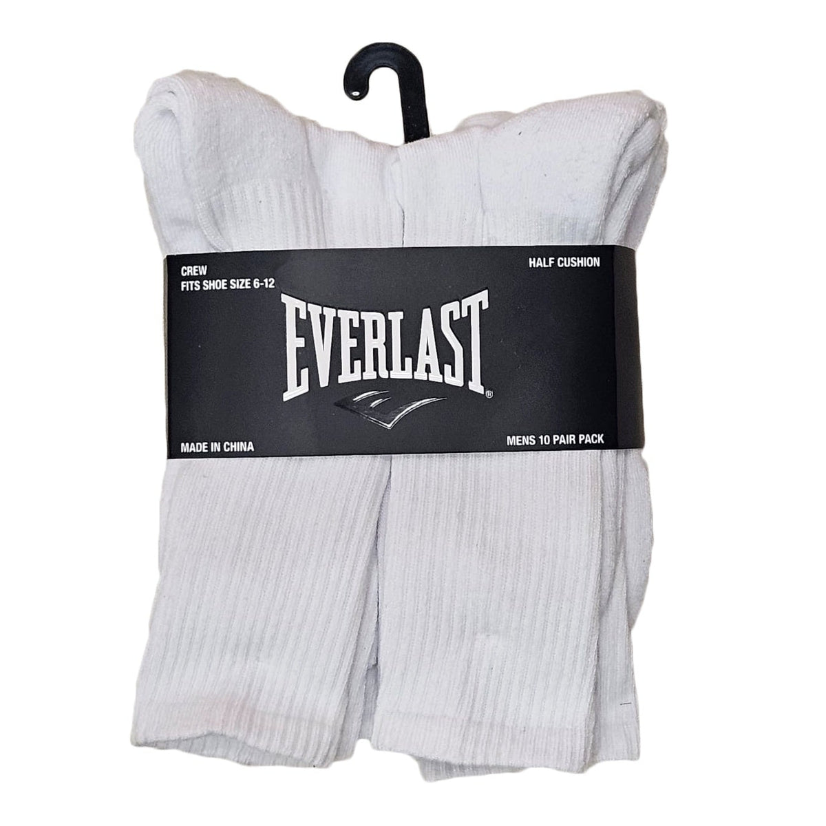 EVERLAST SOCKS PERFORMANCE CREW 10 PAIRS SIZE 6-12 WHITE