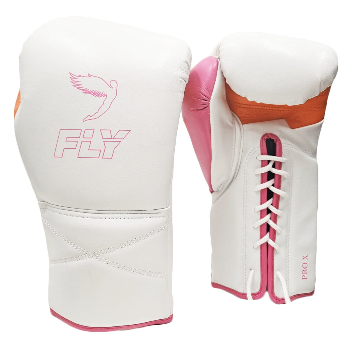 FLY BOXING GLOVES SUPER LACE PRO X 2 WHITE/PINK/ORANGE