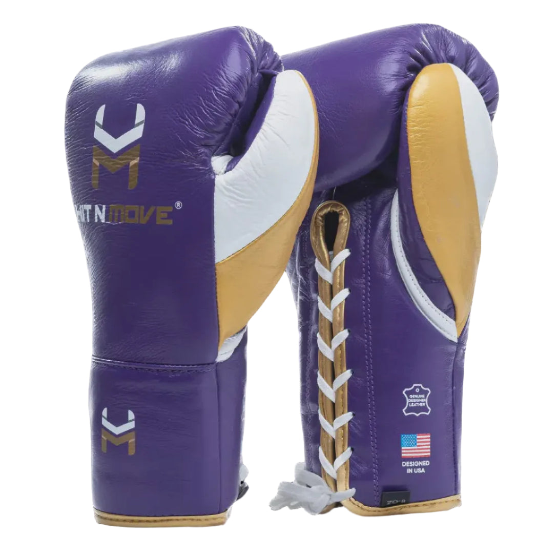 HIT N MOVE GLOVES PRO FIGHT  HOOK & LOOP PURPLE/GOLD/WHITE