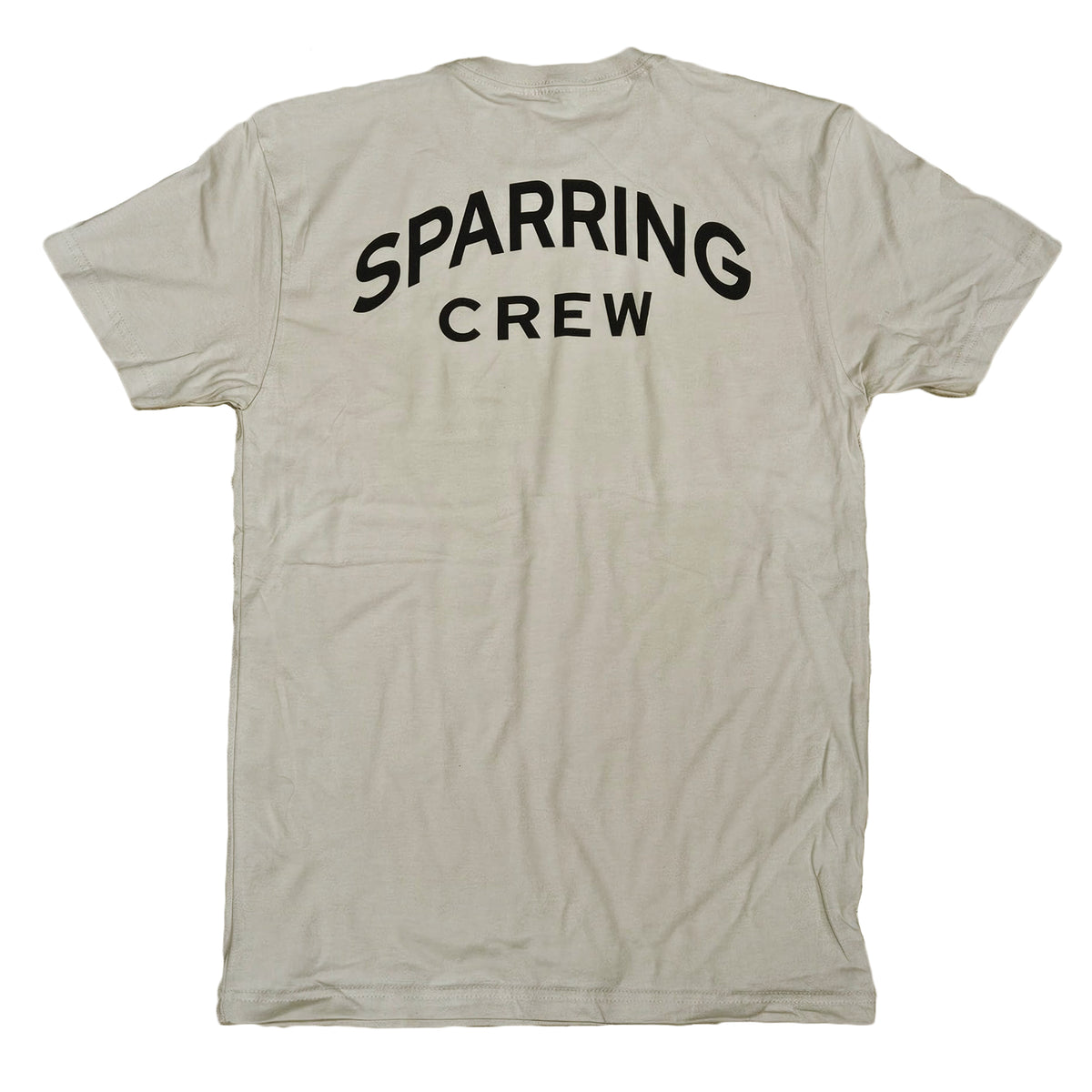 Gray t-shirt with 'SPARRING CREW' text on a white background