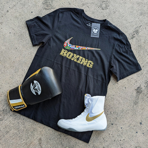 NIKE SHIRT MEN'S BOXING MULTI FLAG TEE BLACK/GOLD