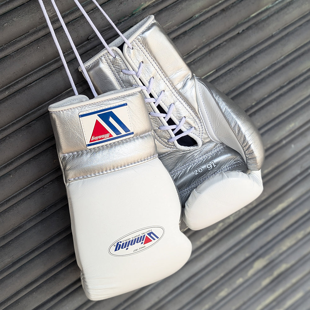 WINNING GLOVES CUSTOM LACE WHITE / SILVER – MSM FIGHT SHOP
