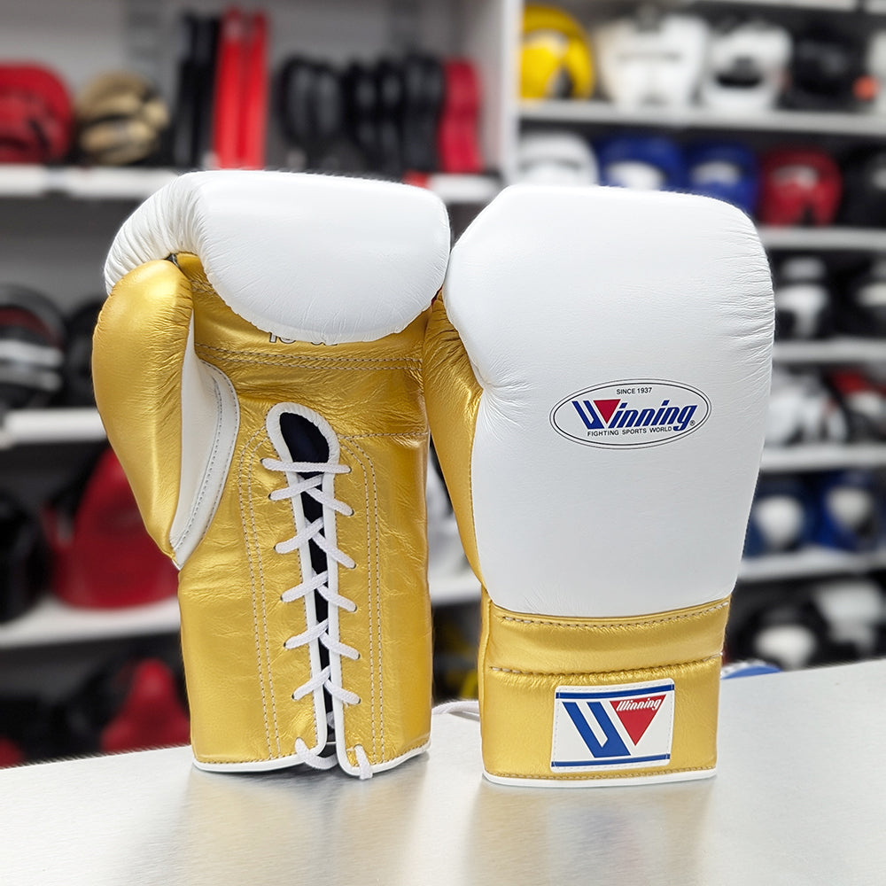 Winning ボクシンググローブ ホワイト/ゴールド WINNING GLOVES CUSTOM LACE WHITE / GOLD – MSM FIGHT SHOP