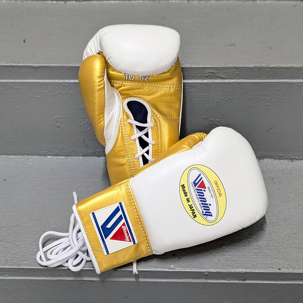 WINNING GLOVES PRO FIGHT CUSTOM LACE UP WHITE / GOLD – MSM FIGHT SHOP