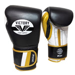 VICTORY GLOVES SAVAGE V2 LEATHER HOOK AND LOOP BLACK/WHITE/GOLD