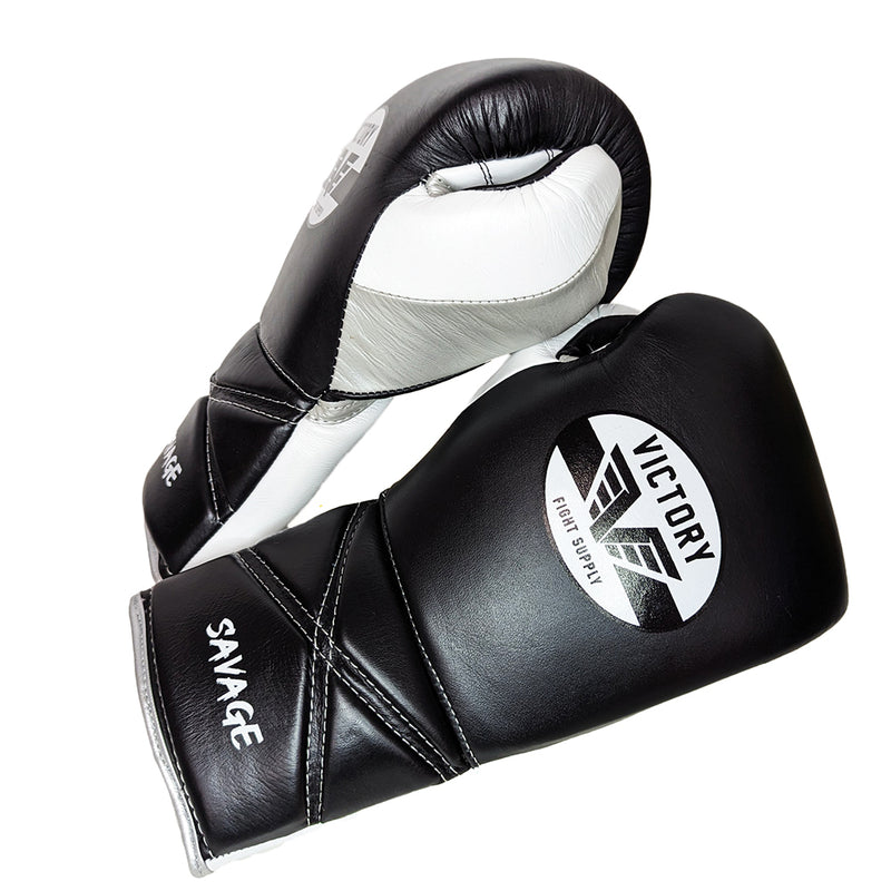 VICTORY GLOVES SAVAGE LEATHER LACE BLACK/WHITE/SILVER